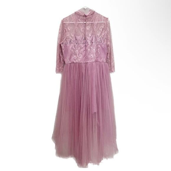 Chi Chi London Pink Floral Lace Tulle Midi High-Low Dress US Size 12 Wedding - Picture 2 of 6